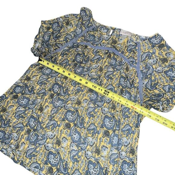 LOFT Blue & Yellow Paisley Short Sleeve Blouse Size L - Picture 5 of 6